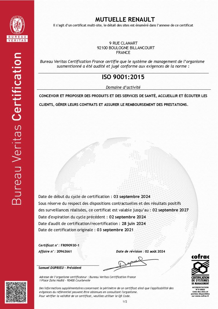 Mobilité Mutuelle certifiée ISO 9001 : 2015 ! 1